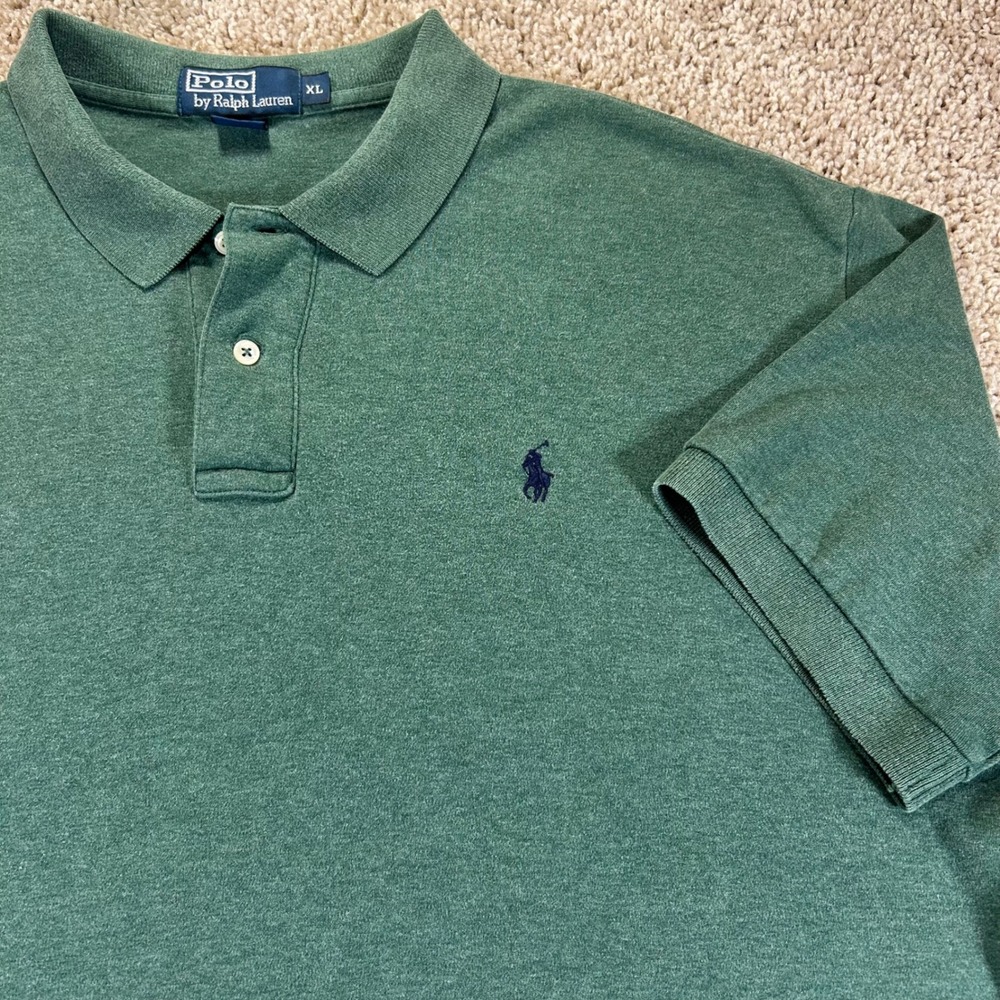 Polo Ralph Lauren Mens XL Green Ribbed Cuffed Short Sleeves Polo 100% Cotton